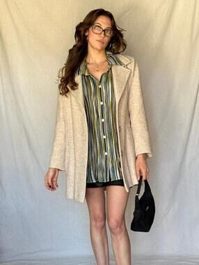 Vintage Sandy Brown Chevron Wool Coat